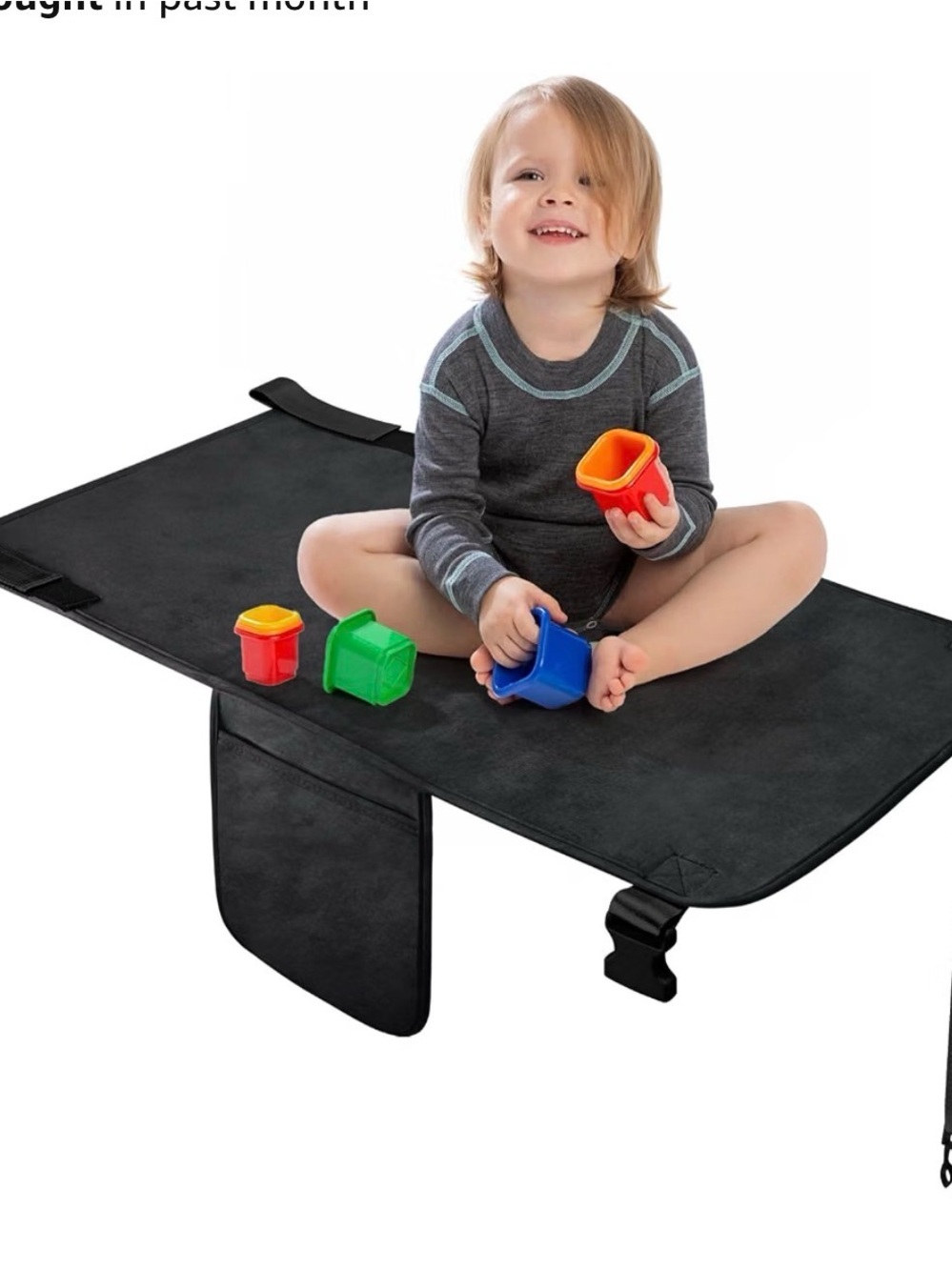 Kids Black Travel Car Seat Back Organizer Tray - Portable Snack & Play Surface